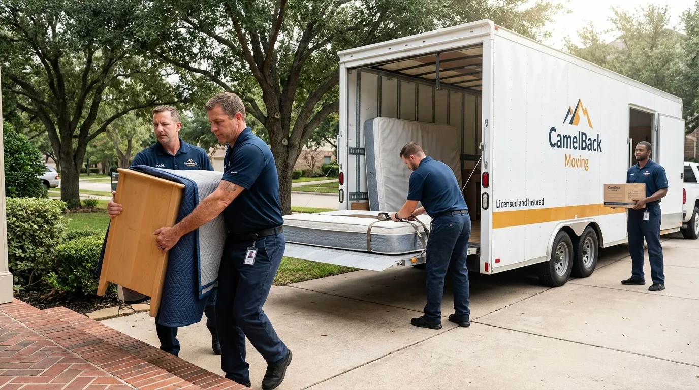 Crew loading residential truck for cross-state move from Burlington, KS