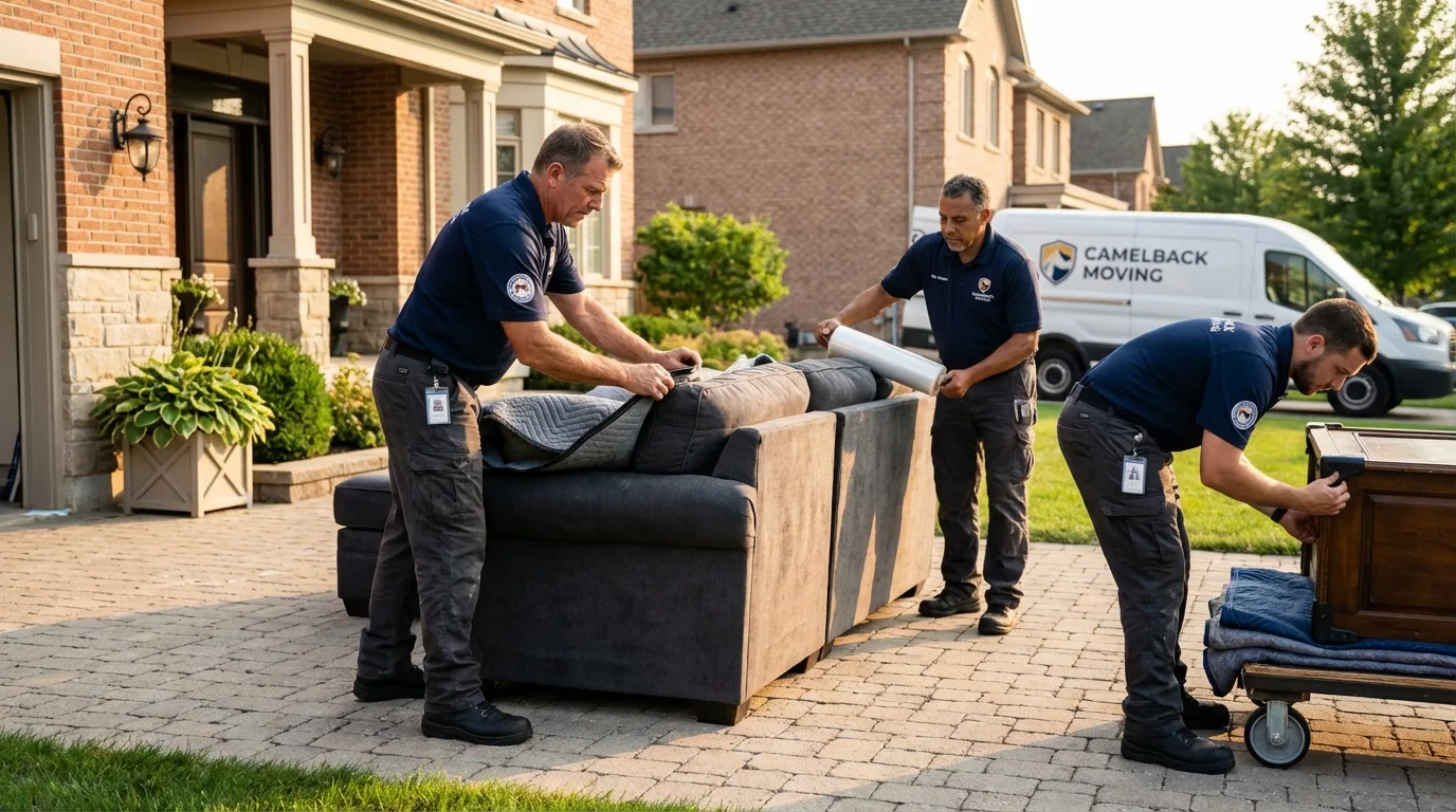 Large estate moving crew wrapping furniture in Burlington, KS